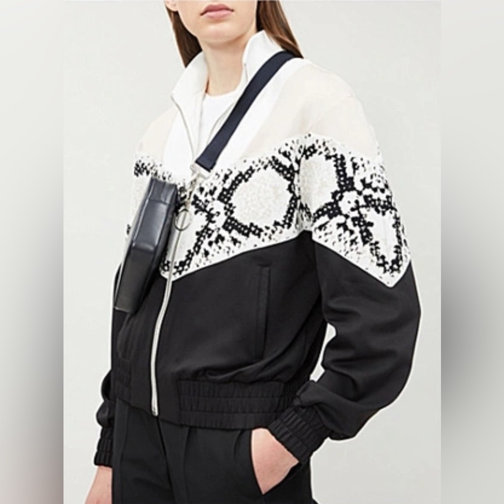 Maje Thelo Zipped Python-Print Sports-Jersey Jack… - image 5